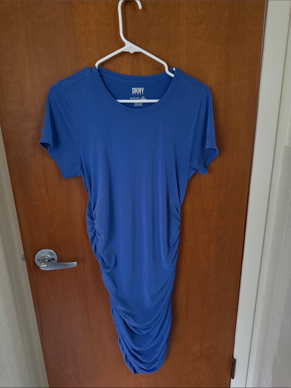 DKNY Royal Blue Ruched Midi Tee Dress